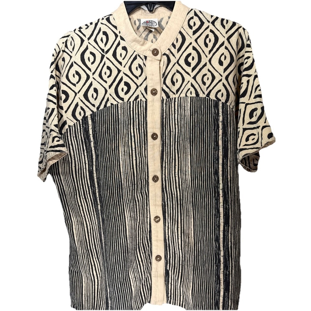 Produce Company Adult Unisex Large Tribal Batik Gauze Camp Button Shirt